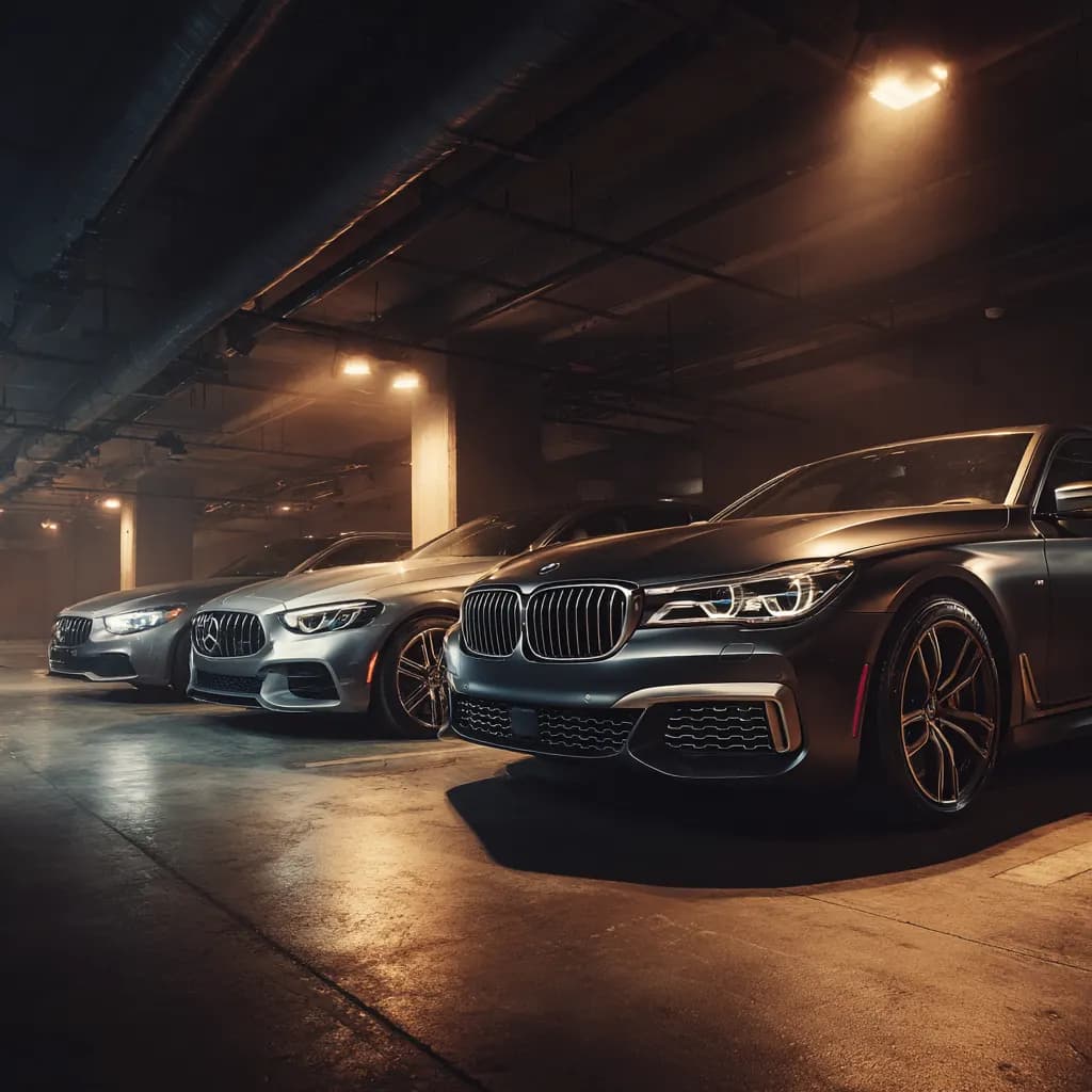 BMW Mercedes and Audi luxury cars in a Dallas automotive locksmith garage
